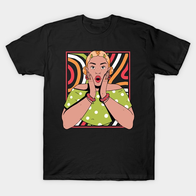 Chisme Queen Pop Art Portrait of Young Woman Gossip AT T-Shirt by SLAG_Creative